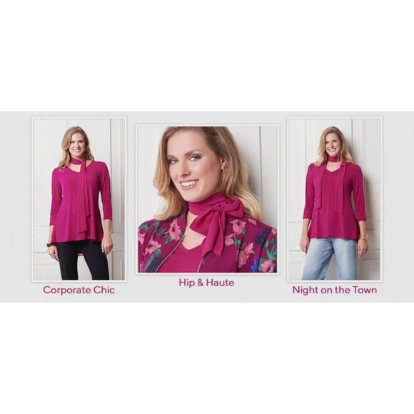 Susan Graver Top Medium Green Liquid Knit Chiffon Ribbon Bow Tie Neck Blouse - Picture 6 of 10